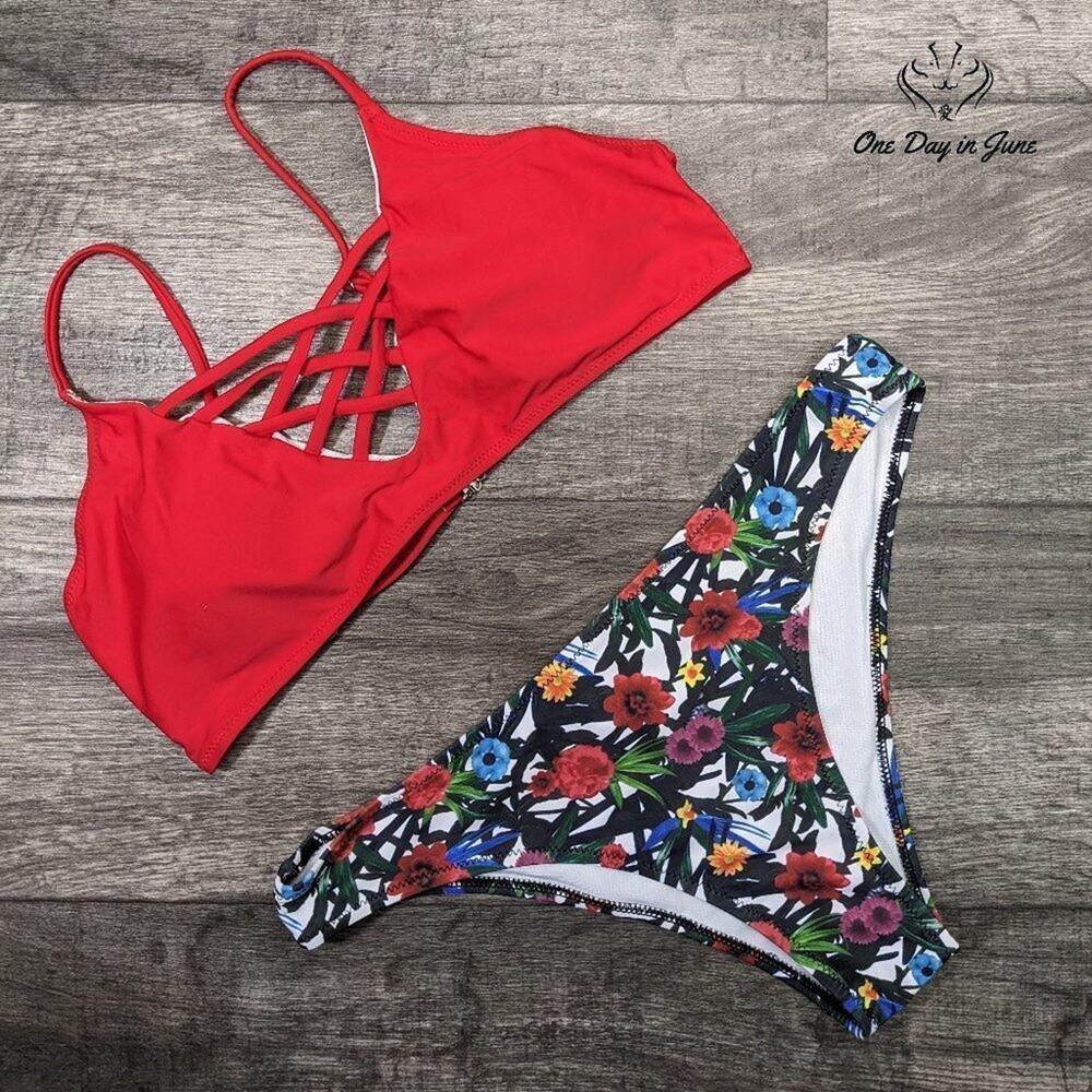 Charmleaks Cage Front Floral Bikini Swimsuit Size XL